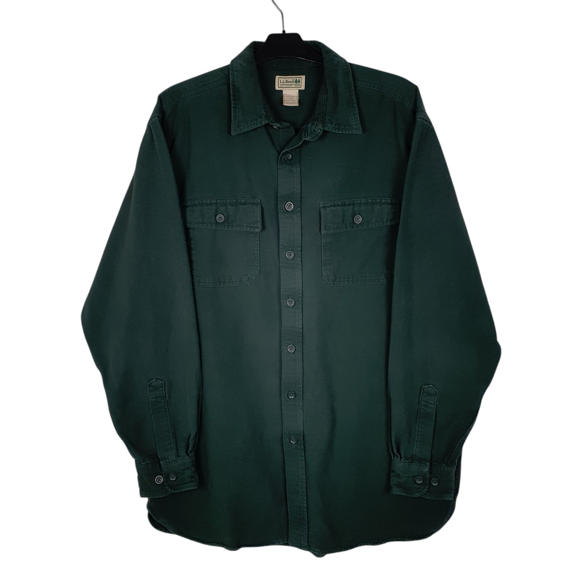 Mens Green L.L.Bean Thick Chamois Long Sleeve Shirt