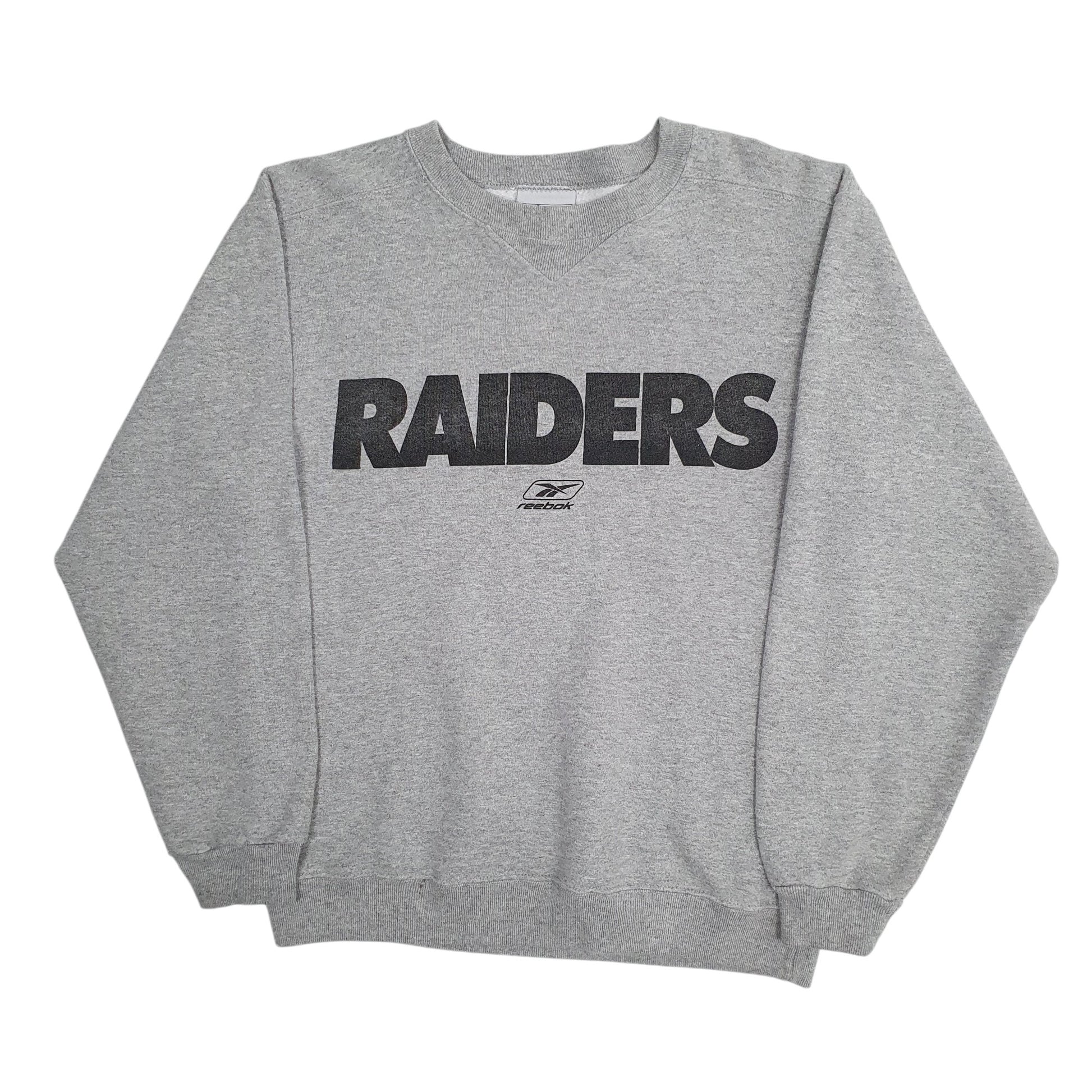 Mens Grey Reebok Vintage 90s Oakland Raiders NFL Crewneck Jumper
