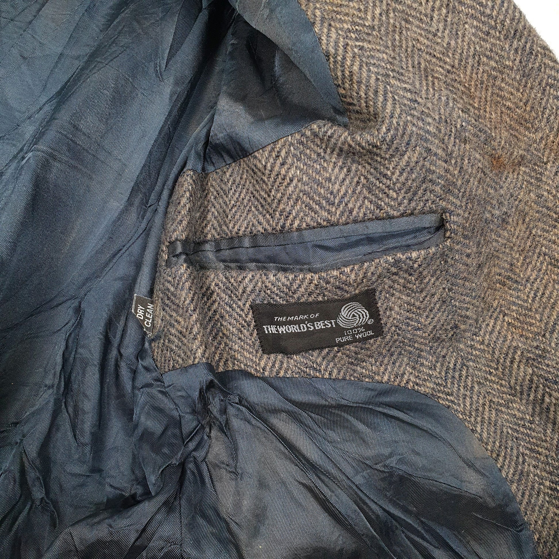 Mens Grey Imperial by Haggar Herringbone Vintage 90s Hoodie Coat