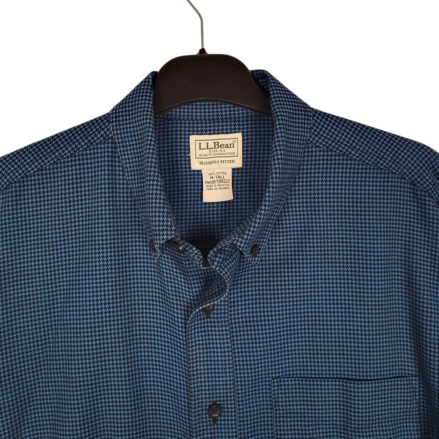 Mens Blue L.L.Bean Houndstooth Thick Flannel Tall  Shirt