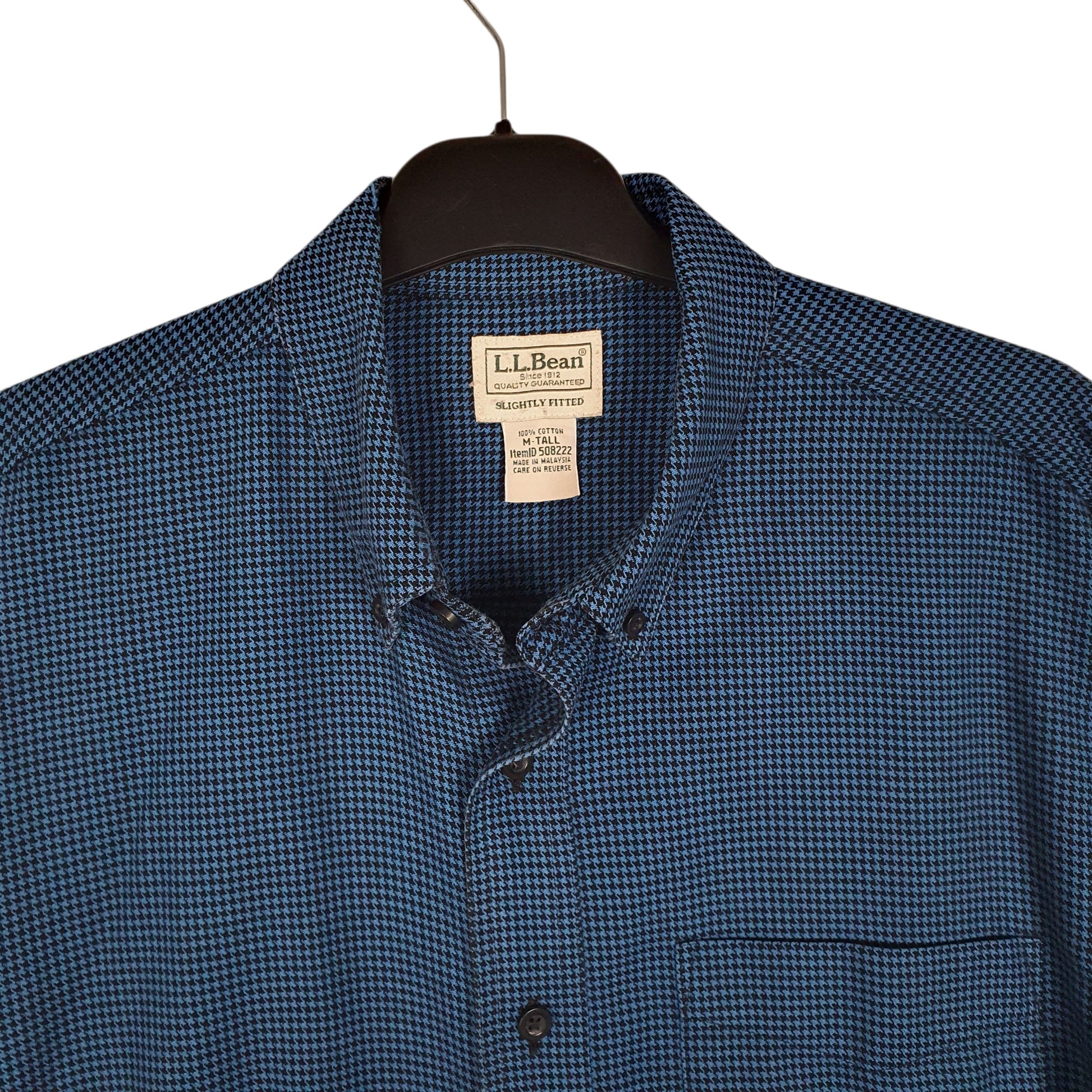 Mens Blue L.L.Bean Houndstooth Thick Flannel Tall  Shirt