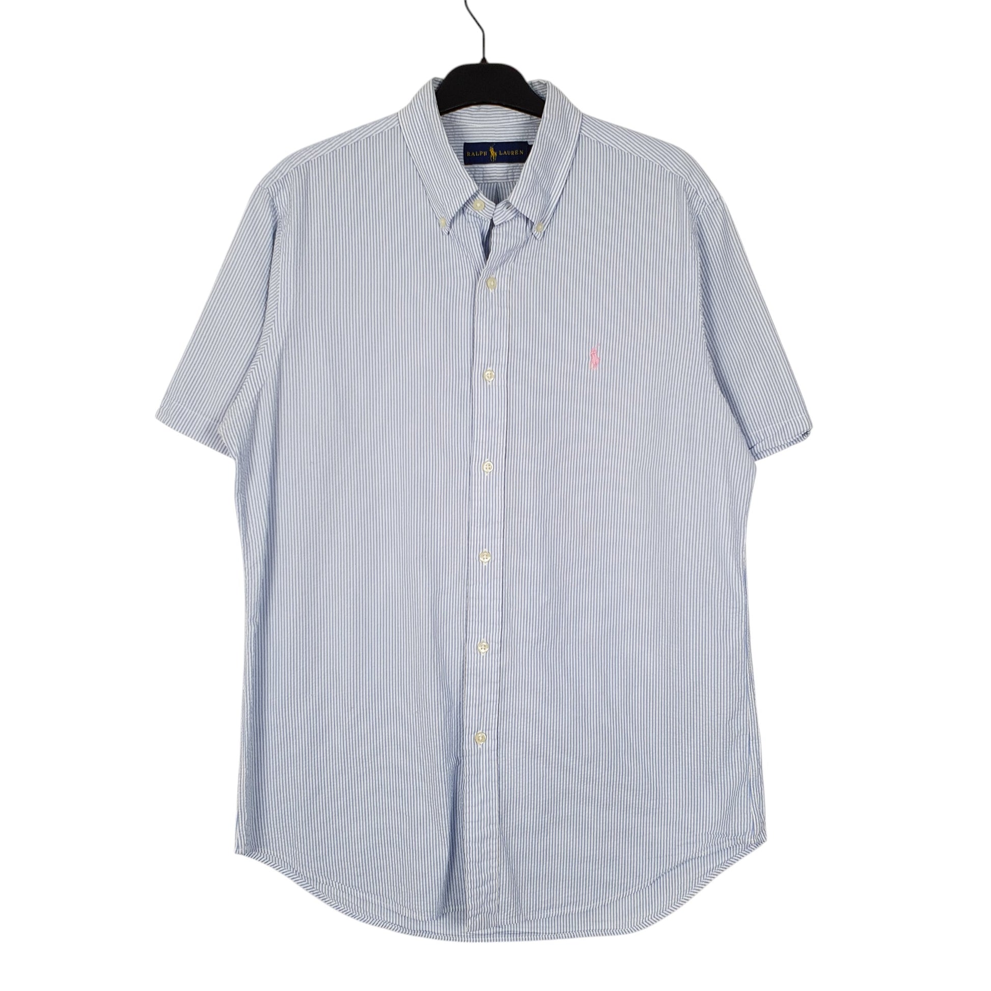 Mens Blue Ralph Lauren Seersucker Short Sleeve Shirt