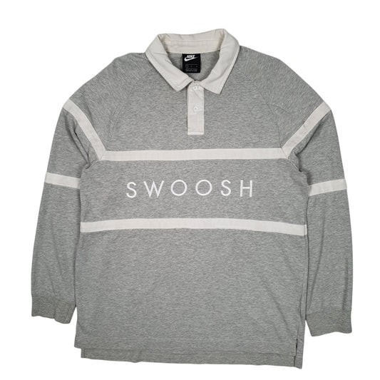 Mens Grey Nike Rugby Long Sleeve Polo Shirt