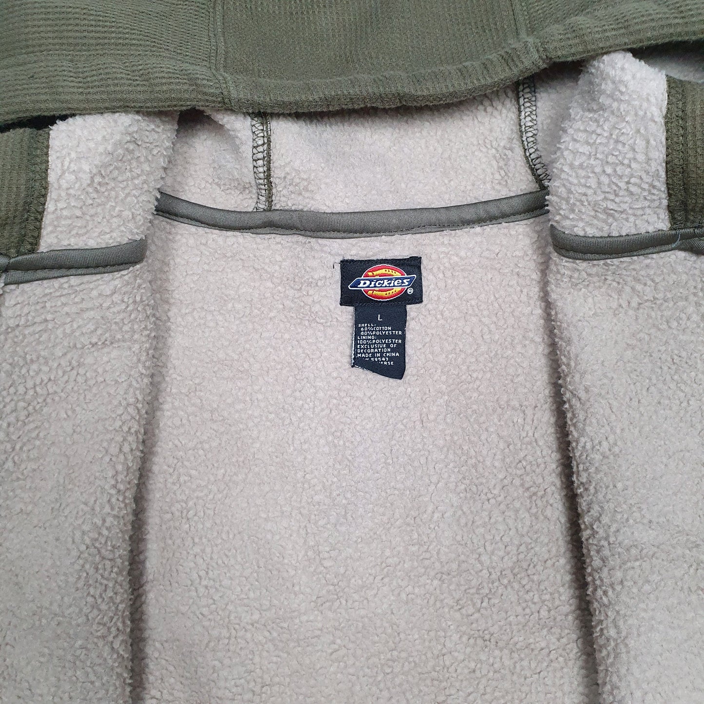 Mens Green Dickies Hoodie Fleece Lined Full Zip Jumper