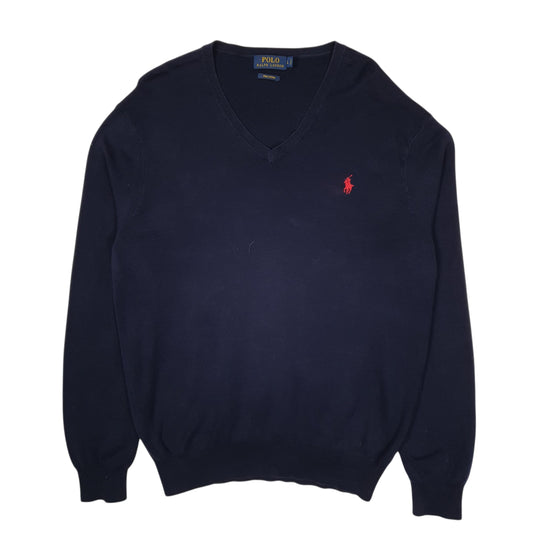 Mens Navy Polo Ralph Lauren Lightweight V Neck Jumper