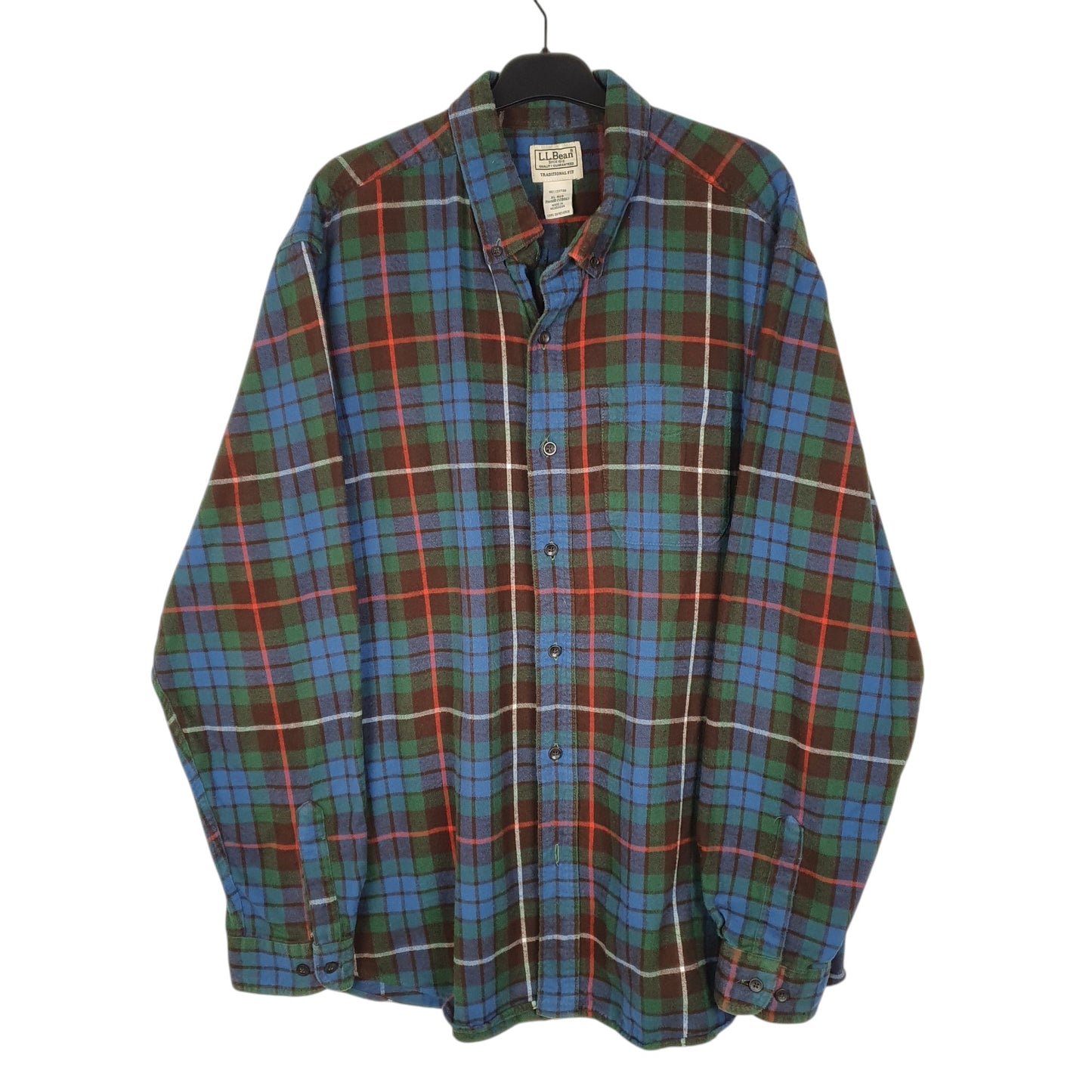 Mens Blue L.L.Bean Thick Flannel Plaid Long Sleeve Shirt