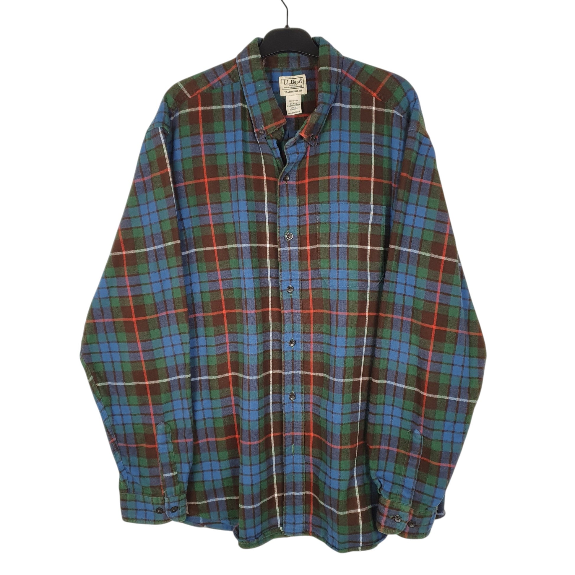 Mens Blue L.L.Bean Thick Flannel Plaid Long Sleeve Shirt