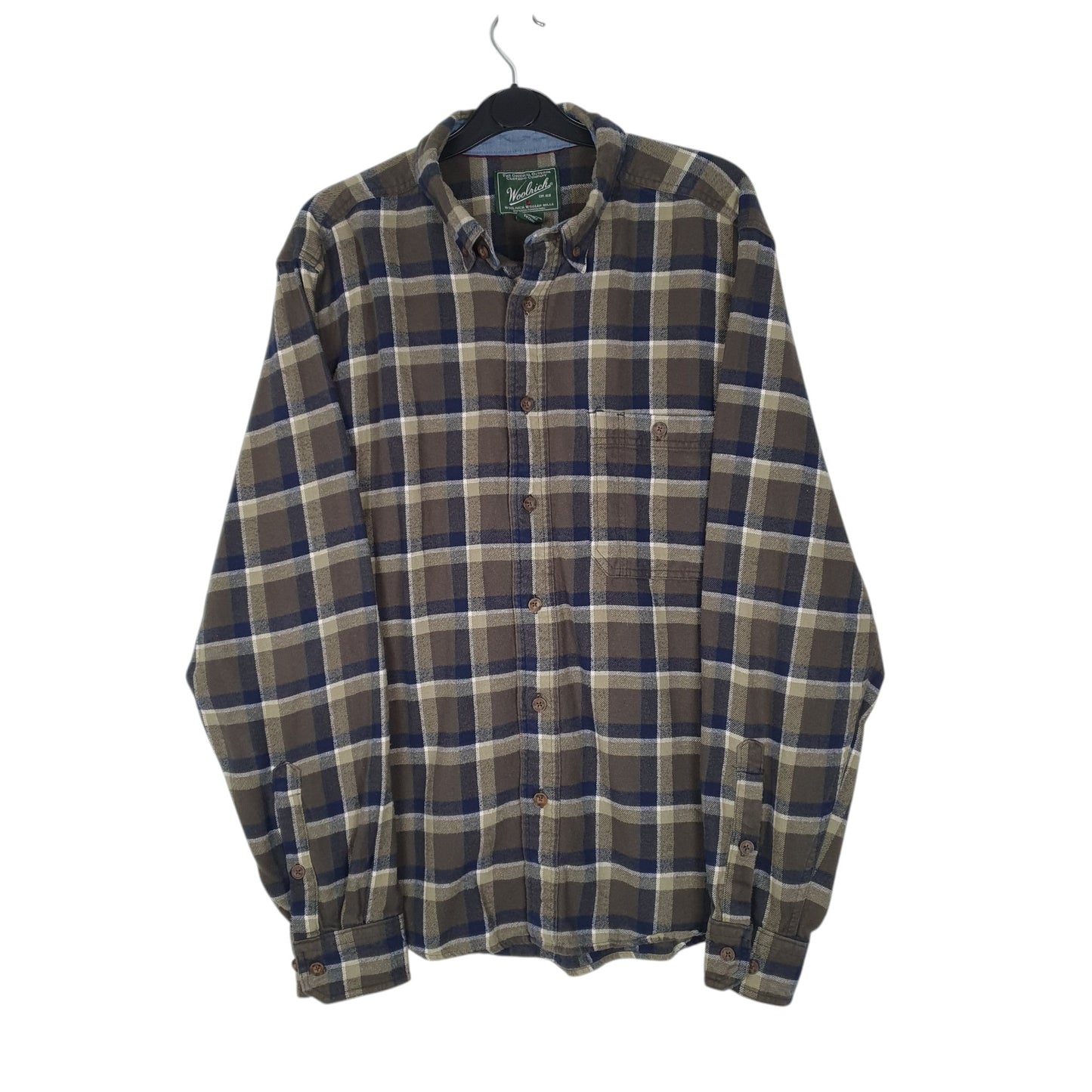Mens Green Woolrich Thick Flannel Plaid Long Sleeve Shirt
