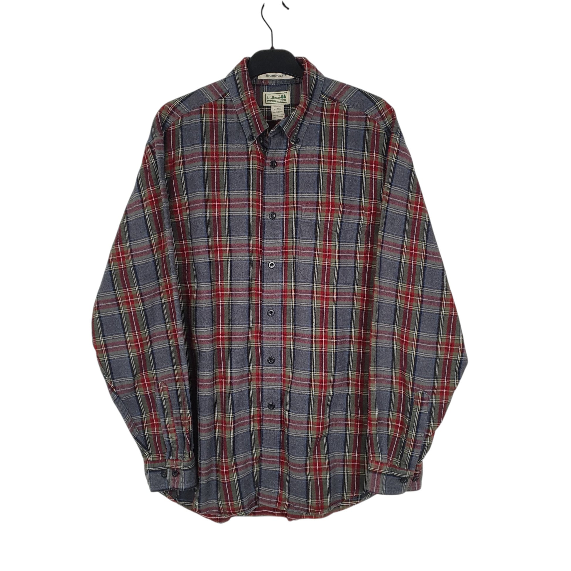Mens Grey L.L.Bean Thick Flannel Plaid Long Sleeve Shirt