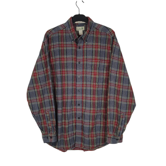 Mens Grey L.L.Bean Thick Flannel Plaid Long Sleeve Shirt