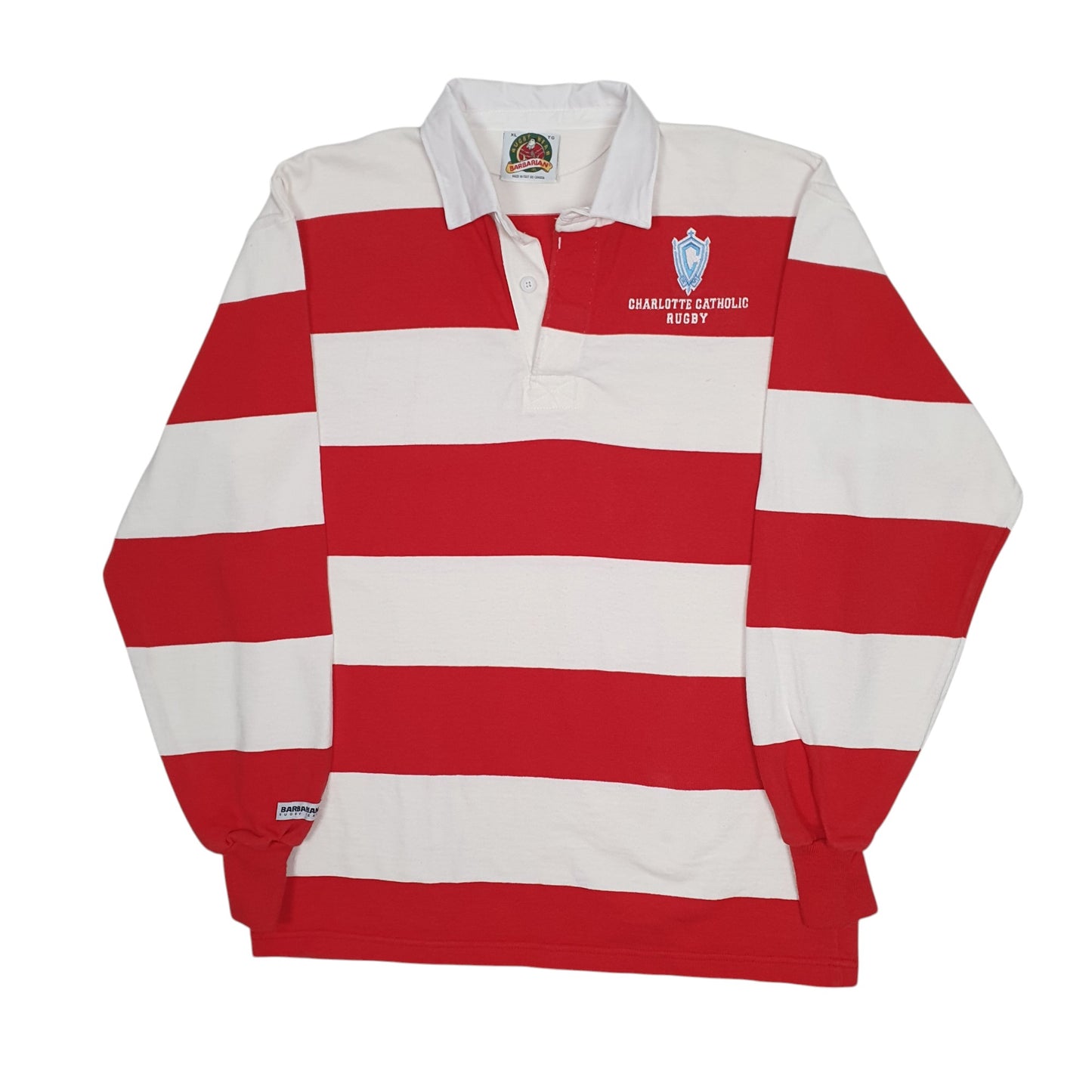 Mens Red Barbarian Rugby Long Sleeve Polo Shirt