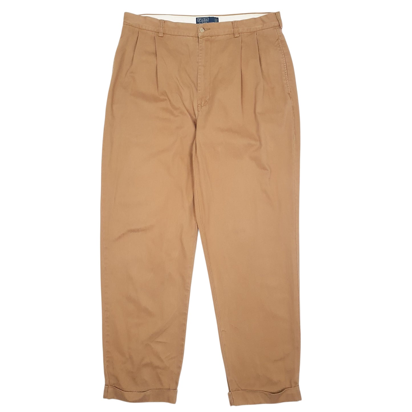 Mens Tan Polo Ralph Lauren Hammond Pant Pleated 90s Chino Trousers