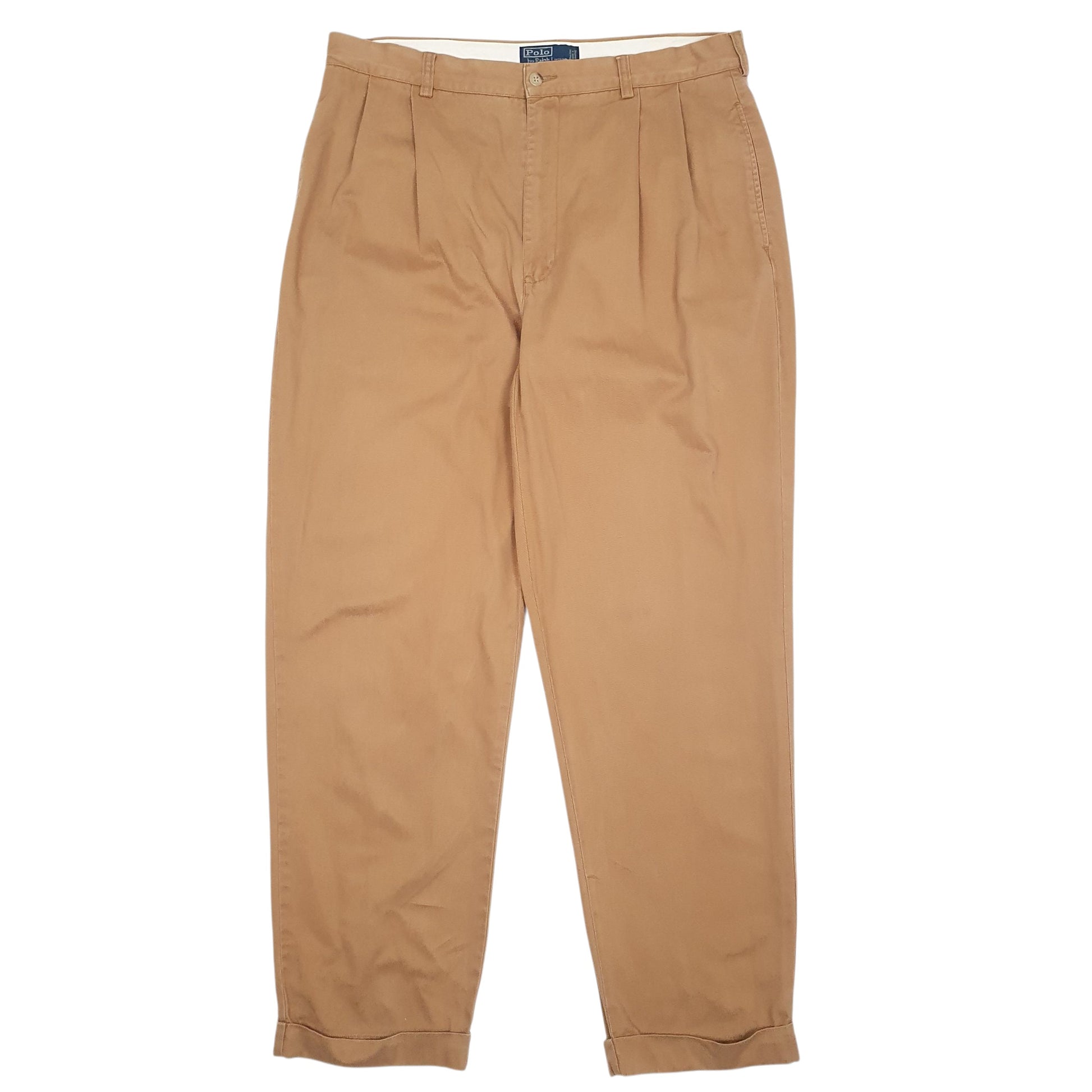 Mens Tan Polo Ralph Lauren Hammond Pant Pleated 90s Chino Trousers
