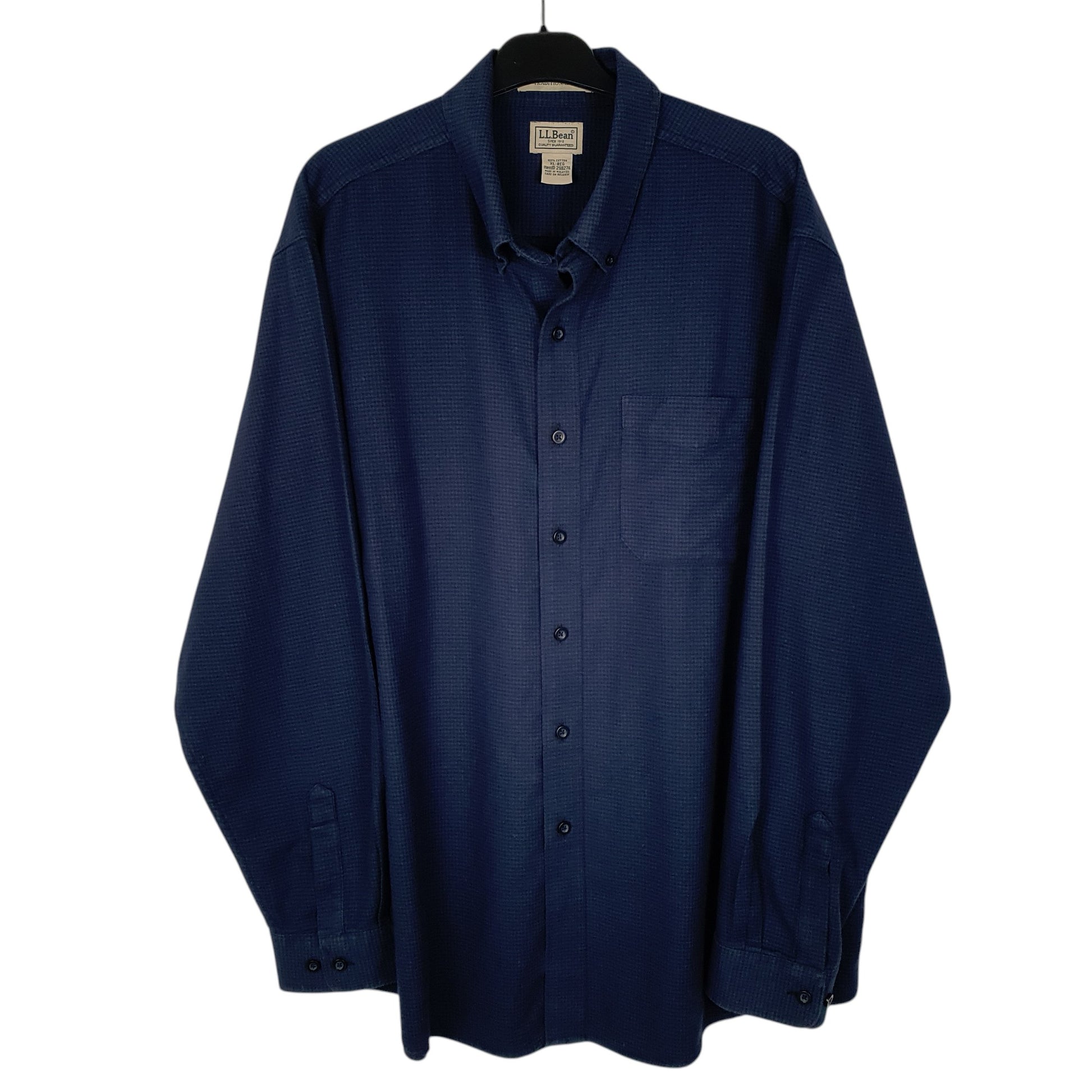 Mens Navy L.L.Bean Thick Houndstooth Long Sleeve Shirt