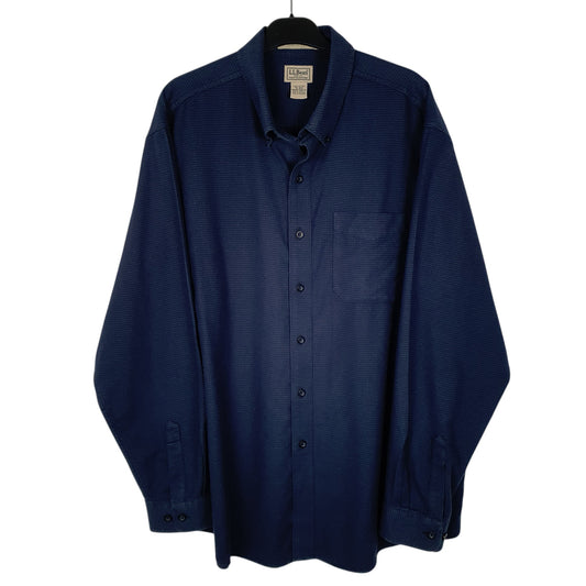Mens Navy L.L.Bean Thick Houndstooth Long Sleeve Shirt