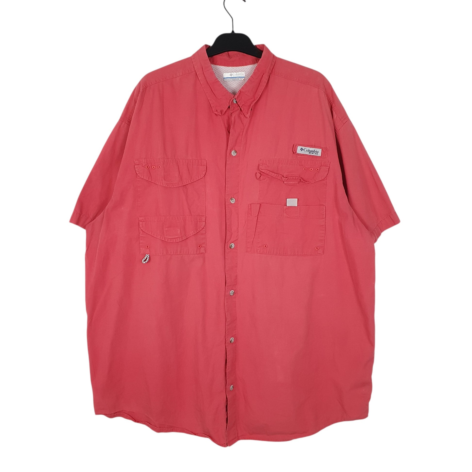 Mens Pink Columbia Sportswear Company PFG Fishing Short Sleeve Shirt