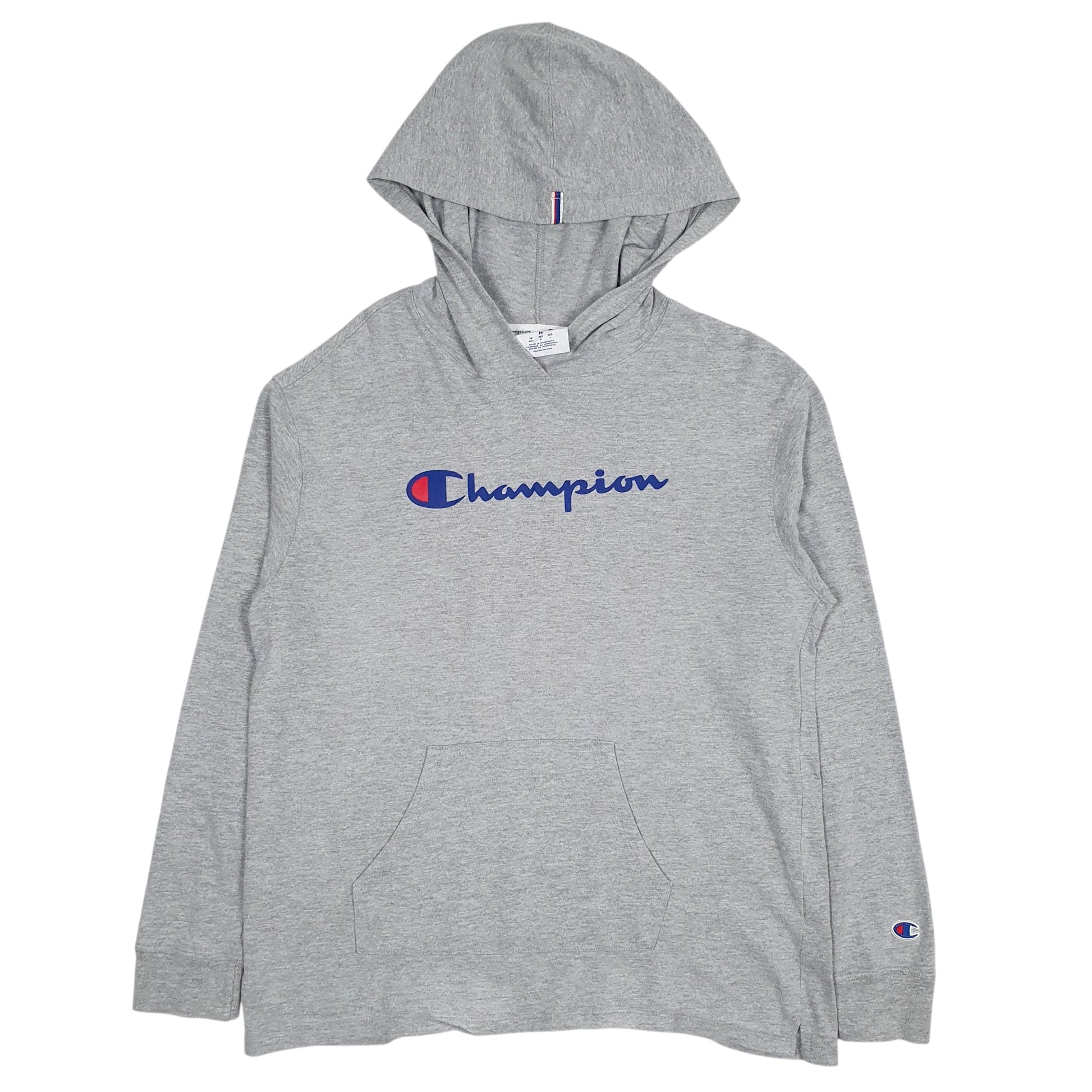 Mens Grey Champion Spellout Lightweight Hoodie Jumper