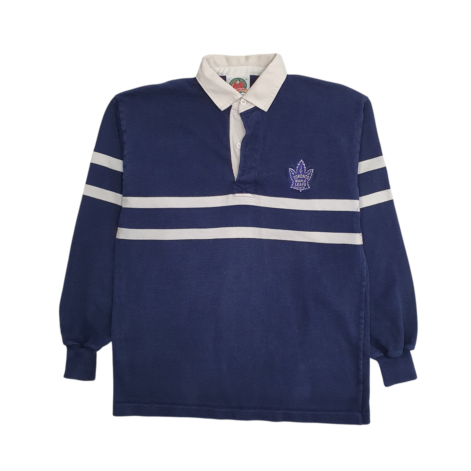 Mens Navy Barbarian Toronto Maple Leafs NHL Hockey Rugby Long Sleeve Polo Shirt