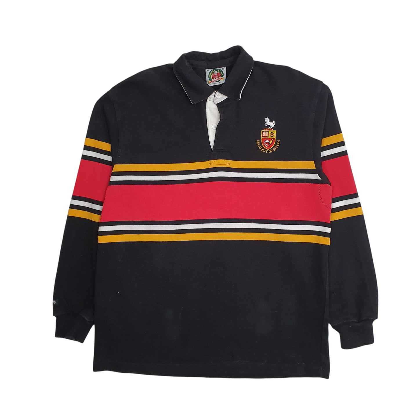 Mens Black Barbarian Guelph University Rugby Long Sleeve Polo Shirt