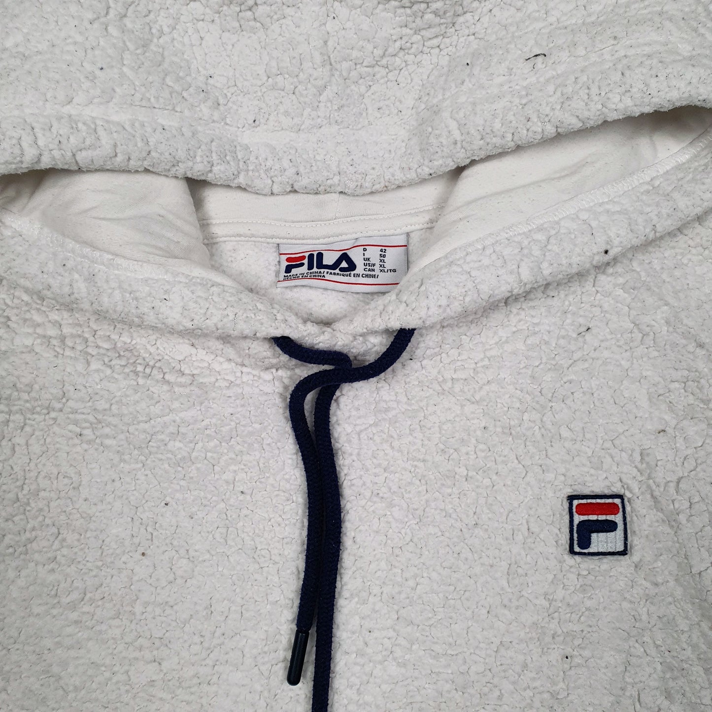Womens White Fila Retro Pile Hoodie Jumper