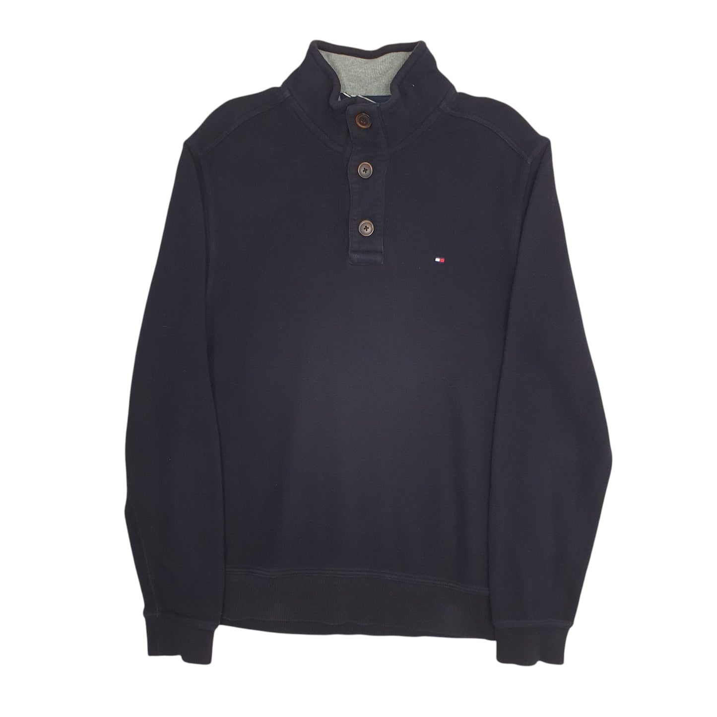 Mens Black Tommy Hilfiger Button Up Quarter Zip Jumper
