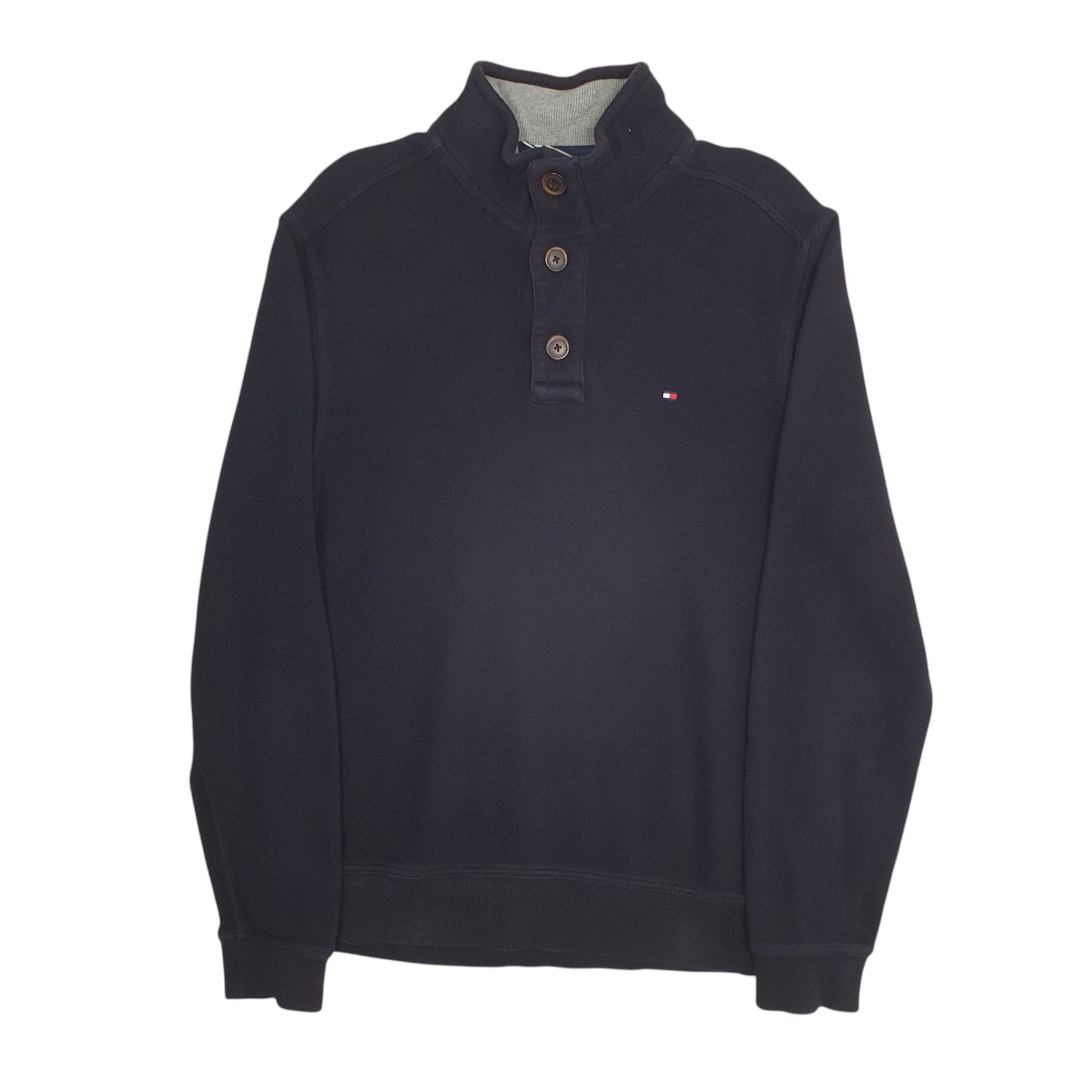 Mens Black Tommy Hilfiger Button Up Quarter Zip Jumper