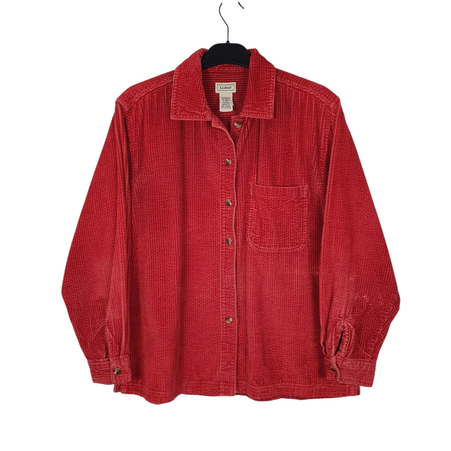 Womens Red L.L.Bean Chunky Corduroy Long Sleeve Shirt