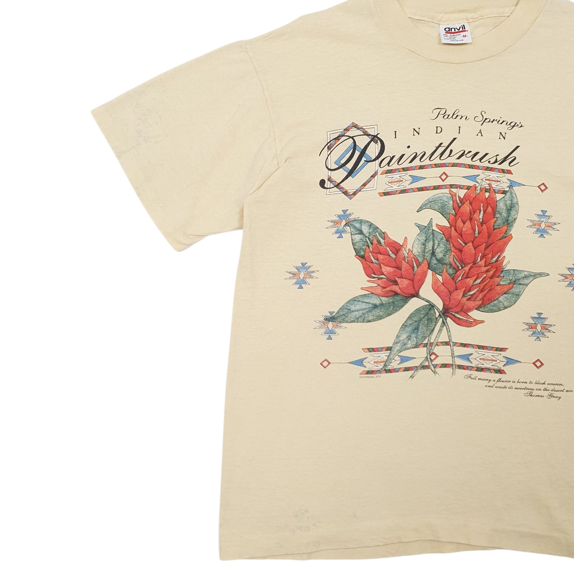 Womens Yellow Anvil Single Stitch Vintage 90s  T Shirt