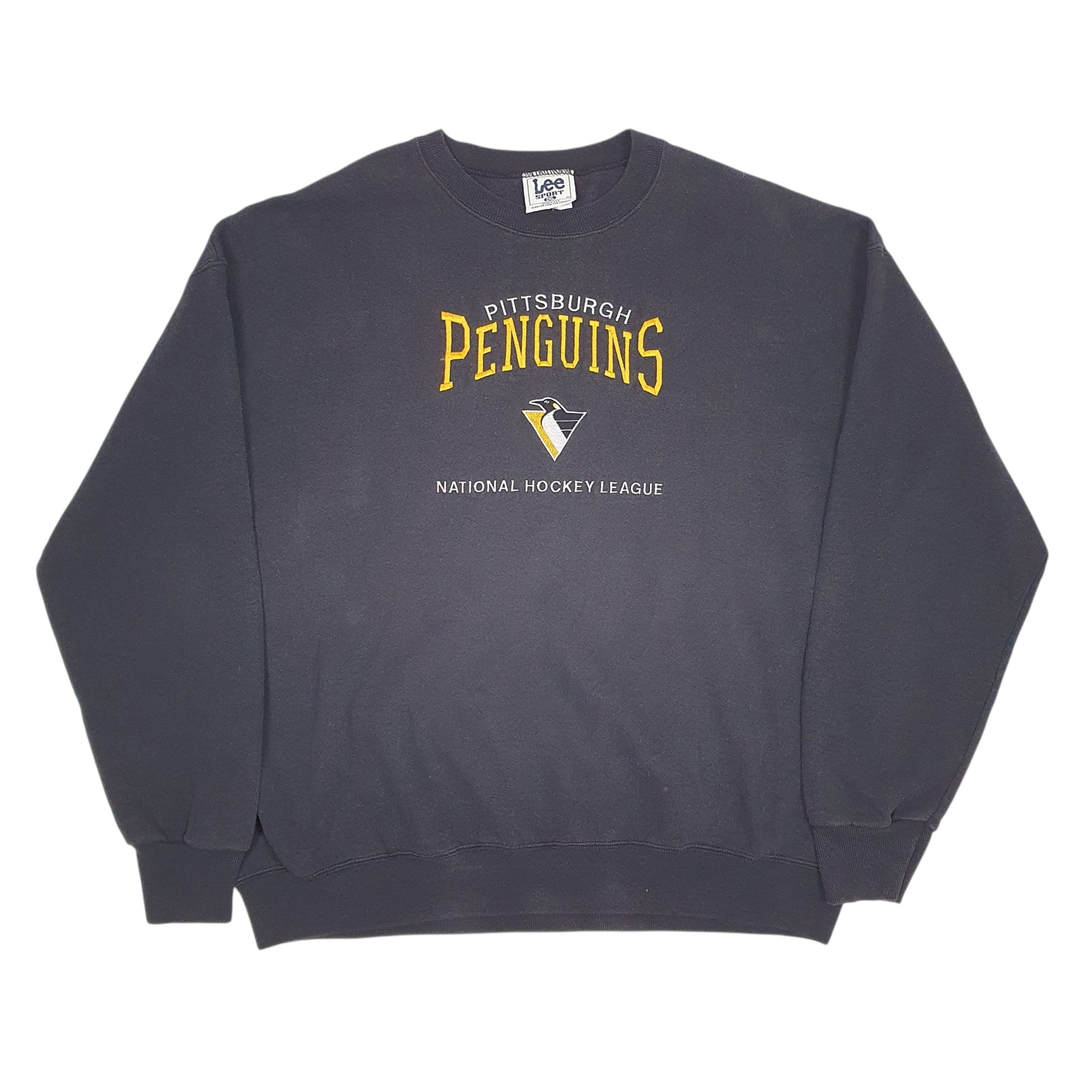 Mens Grey Nutmeg Mills Vintage 90s Made In USA NHL Pittsburgh Penguins Crewneck Jumper