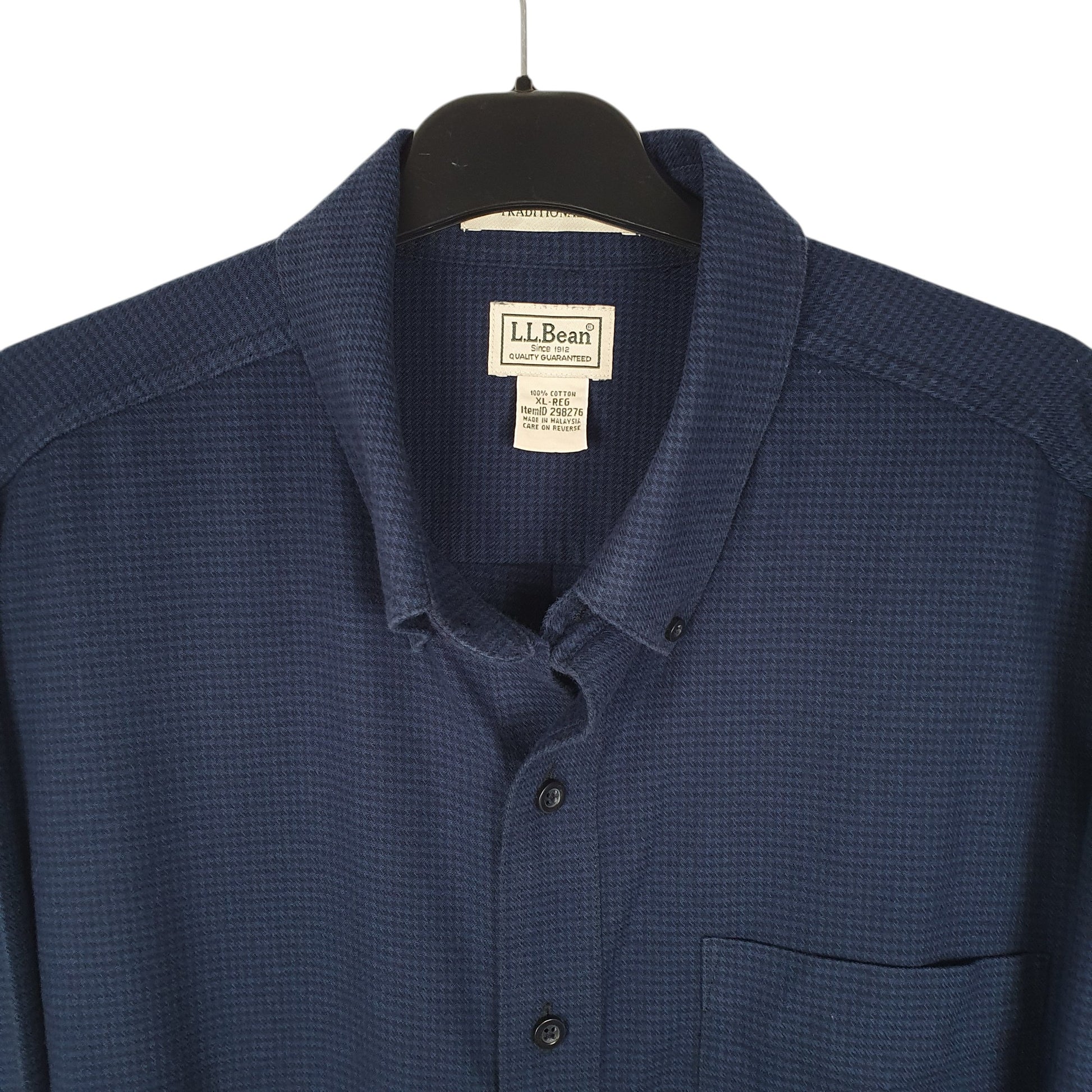 Mens Navy L.L.Bean Thick Houndstooth  Shirt