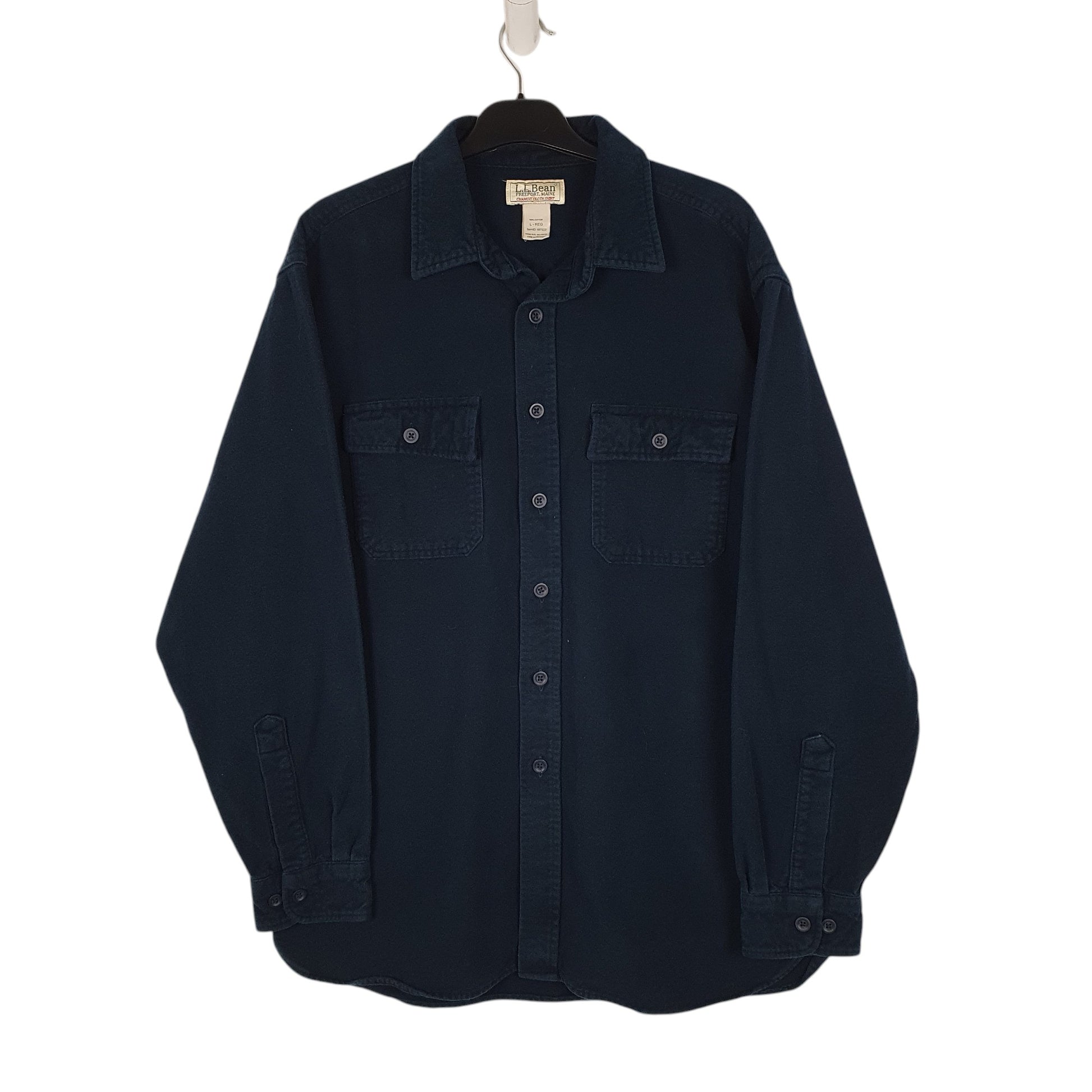Mens Navy L.L.Bean Thick Chamois Long Sleeve Shirt