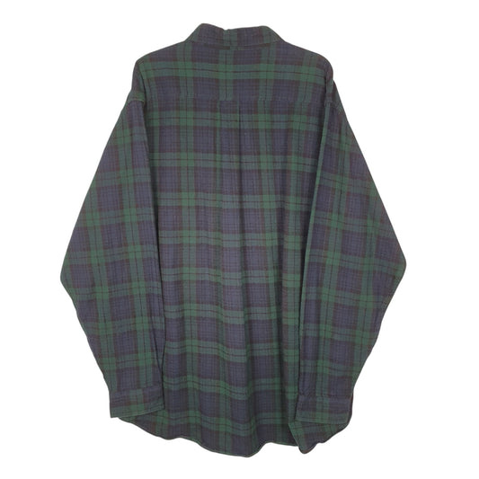 Mens Navy L.L.Bean Thick Flannel Plaid  Shirt