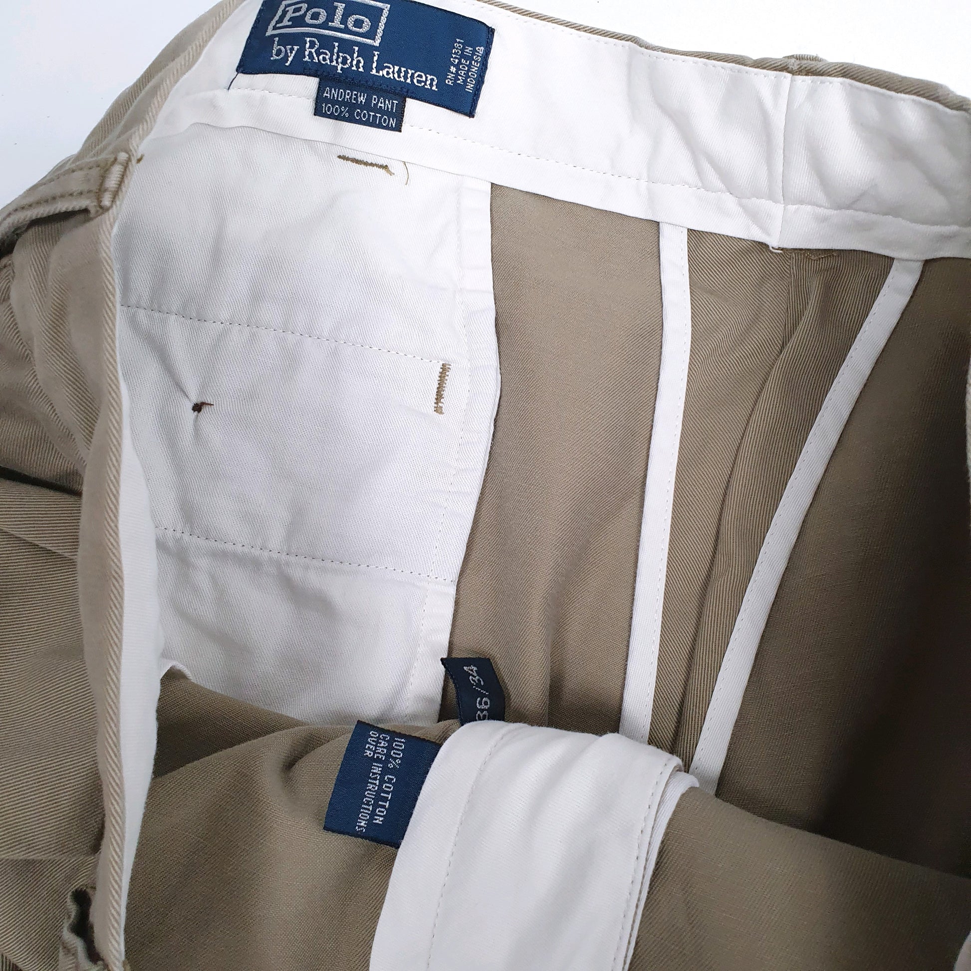 Mens Beige Polo Ralph Lauren Andrew Pant Vintage 90s Double Pleated  Trousers