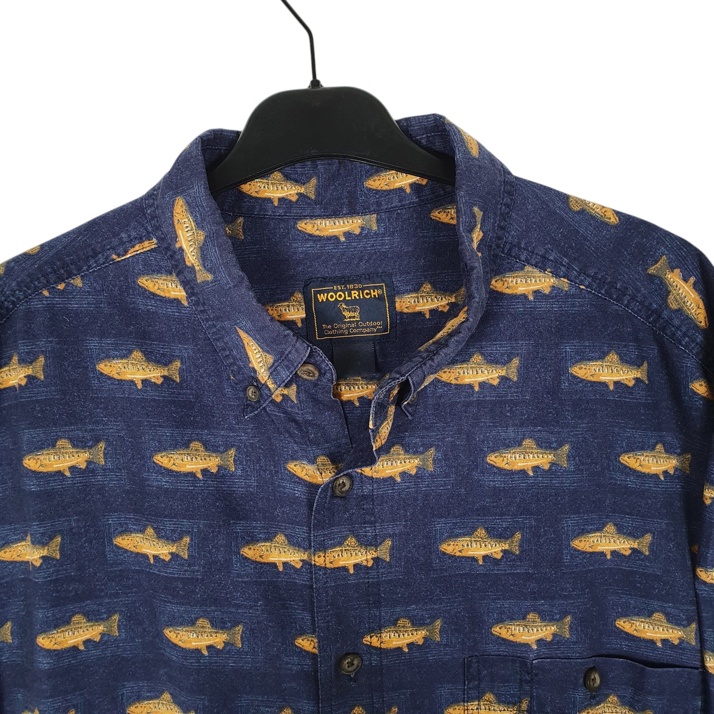 Mens Navy Woolrich Nature Fish  Shirt
