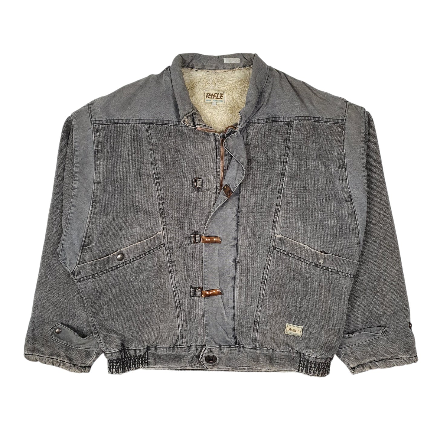 Mens Grey Rifle Vintage 1980s Sherpa Lined Bomber  Coat