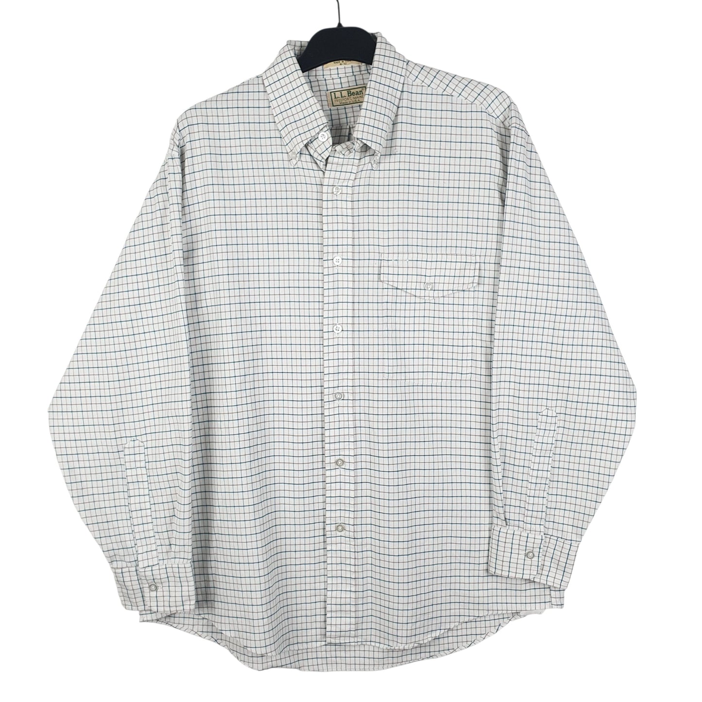 Mens White L.L.Bean Vintage 90s Made In USA Long Sleeve Shirt