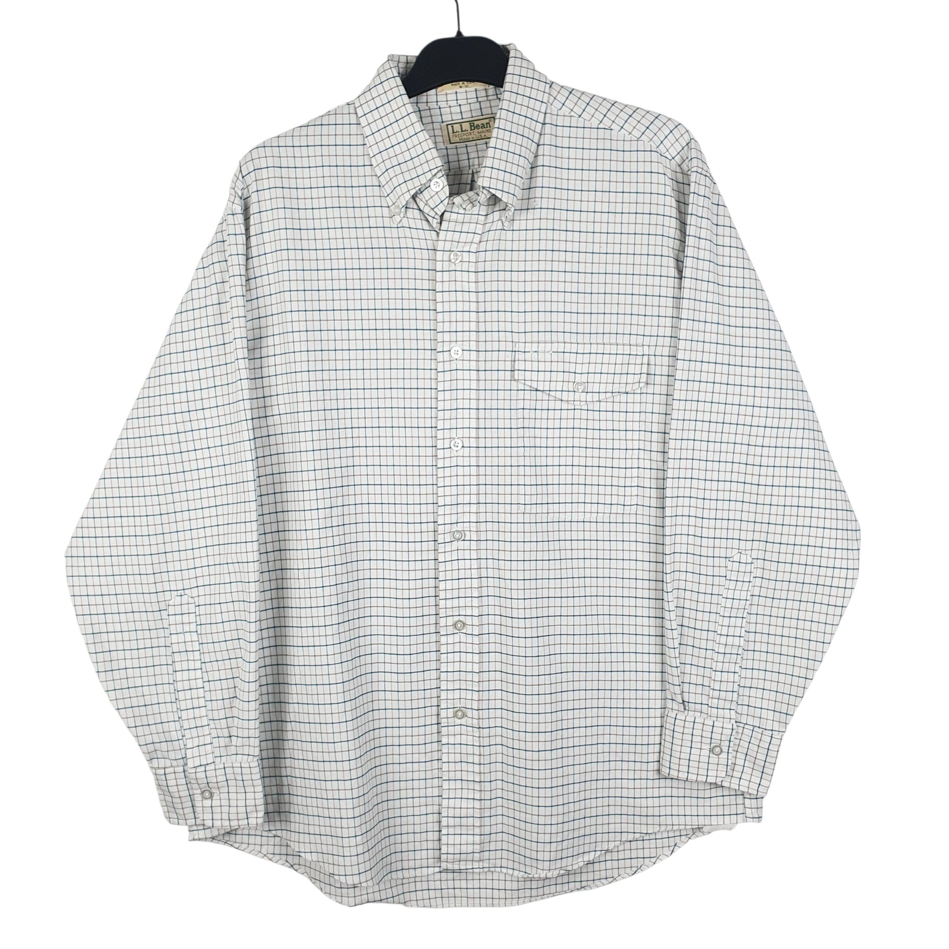 Mens White L.L.Bean Vintage 90s Made In USA Long Sleeve Shirt