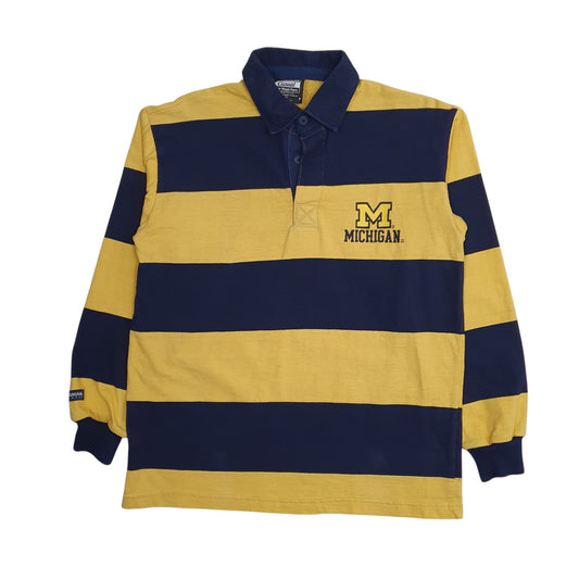 Mens Yellow Barbarian Michigan State Rugby Long Sleeve Polo Shirt