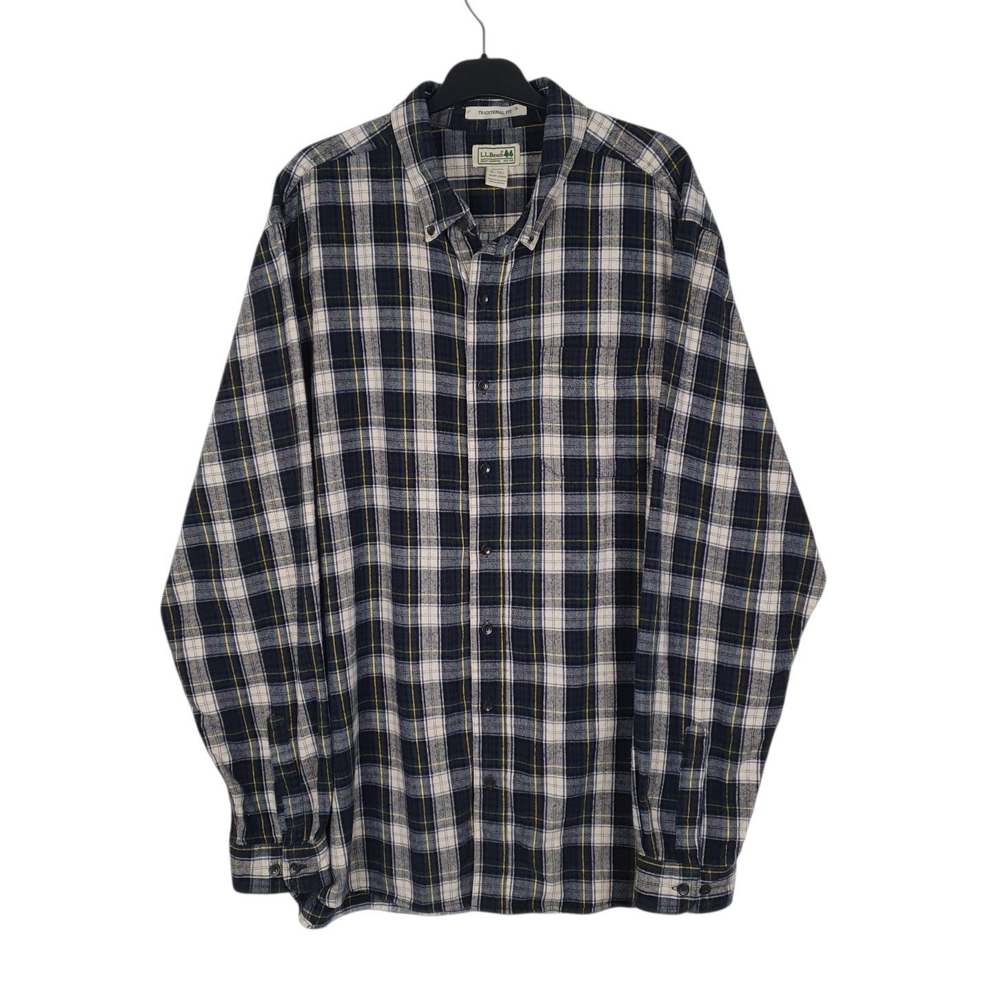 Mens Navy L.L.Bean Thick Flannel Plaid Long Sleeve Shirt