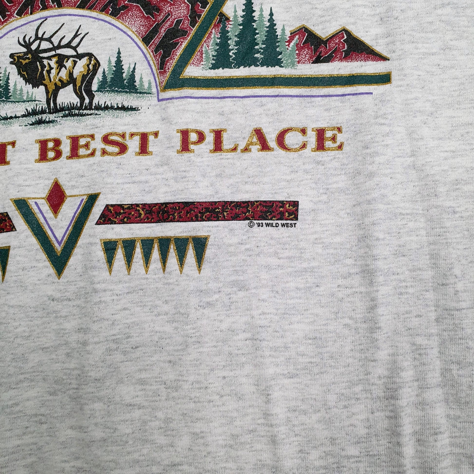 Mens Grey Signal Vintage 90s Made In USA Montana Full Zip T Shirt