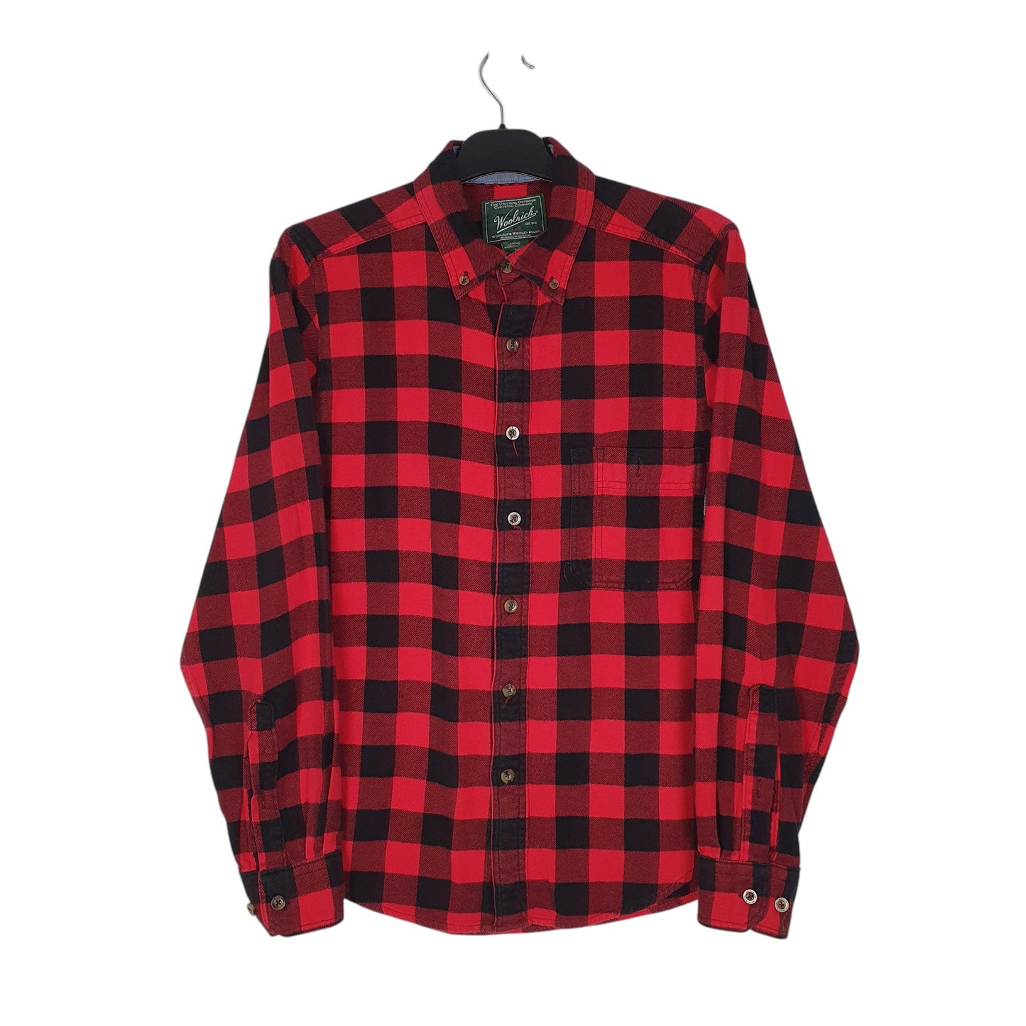 Mens Red Woolrich Flannel Plaid Long Sleeve Shirt