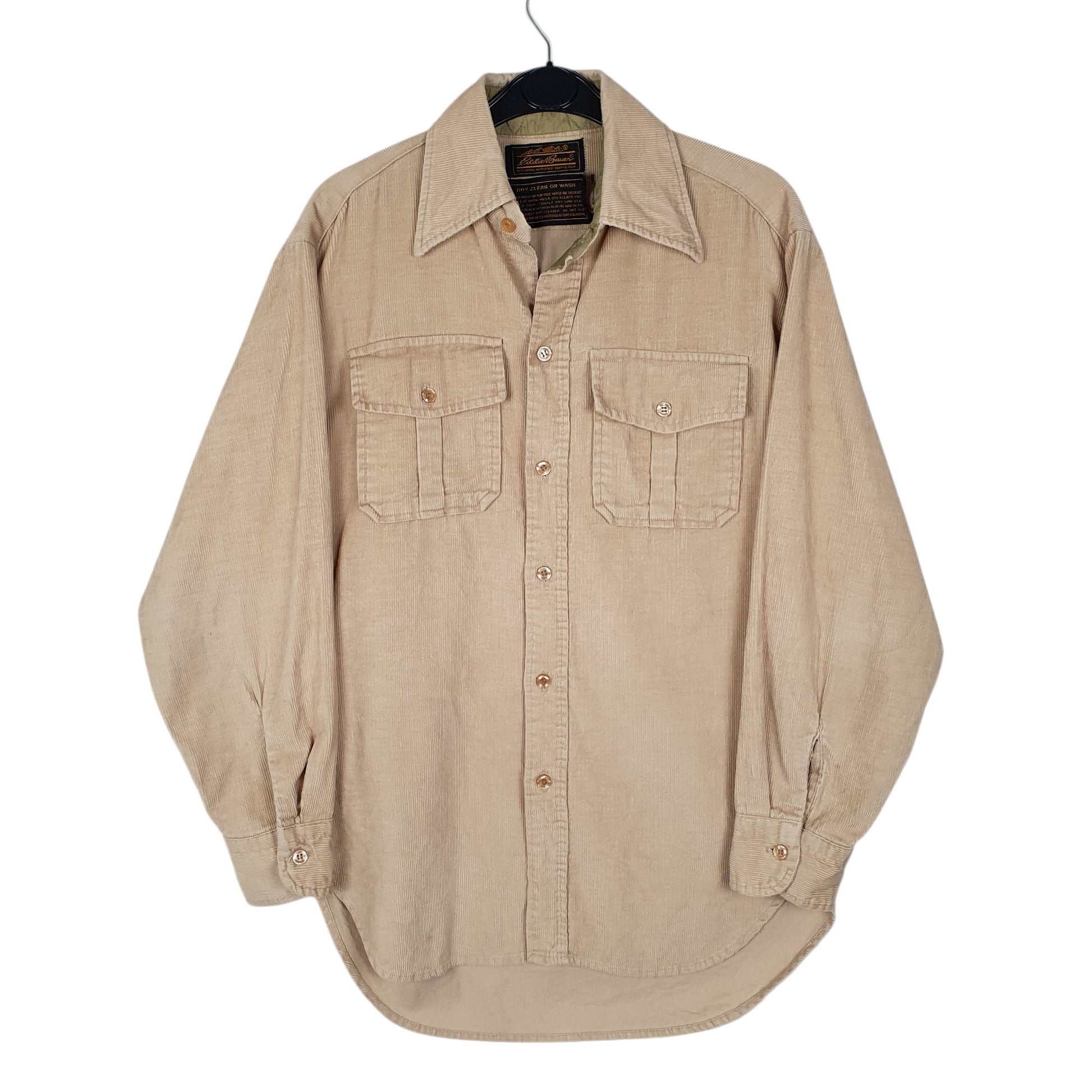 Mens Beige Eddie Bauer Corduroy Vintage 1980s Long Sleeve Shirt