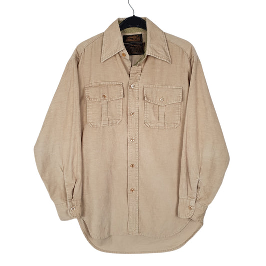 Mens Beige Eddie Bauer Corduroy Vintage 1980s Long Sleeve Shirt
