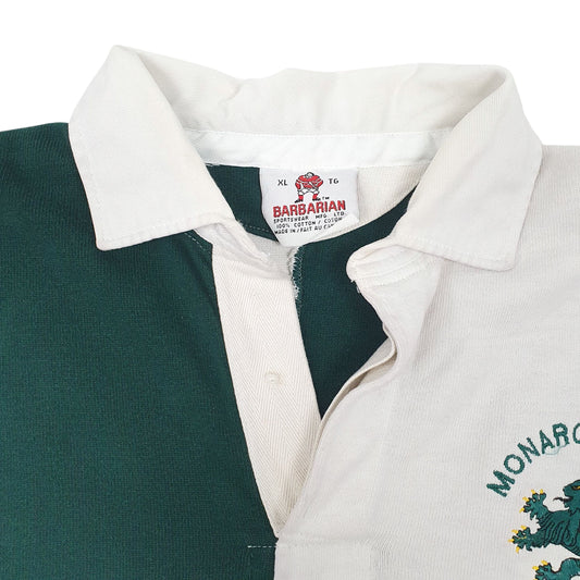 Mens White Barbarian Rugby Vintage 80s Crewneck Polo Shirt