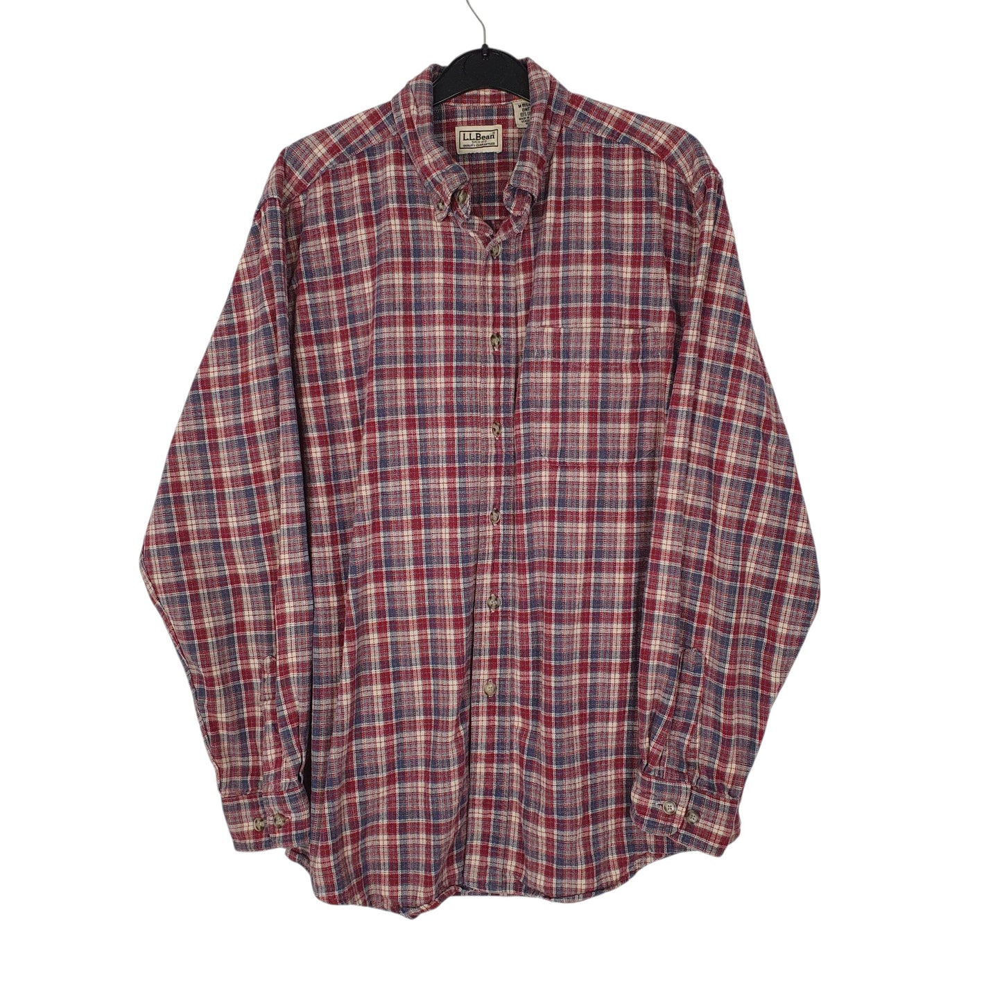 Mens Burgundy L.L.Bean Scotch Plaid Flannel Long Sleeve Shirt