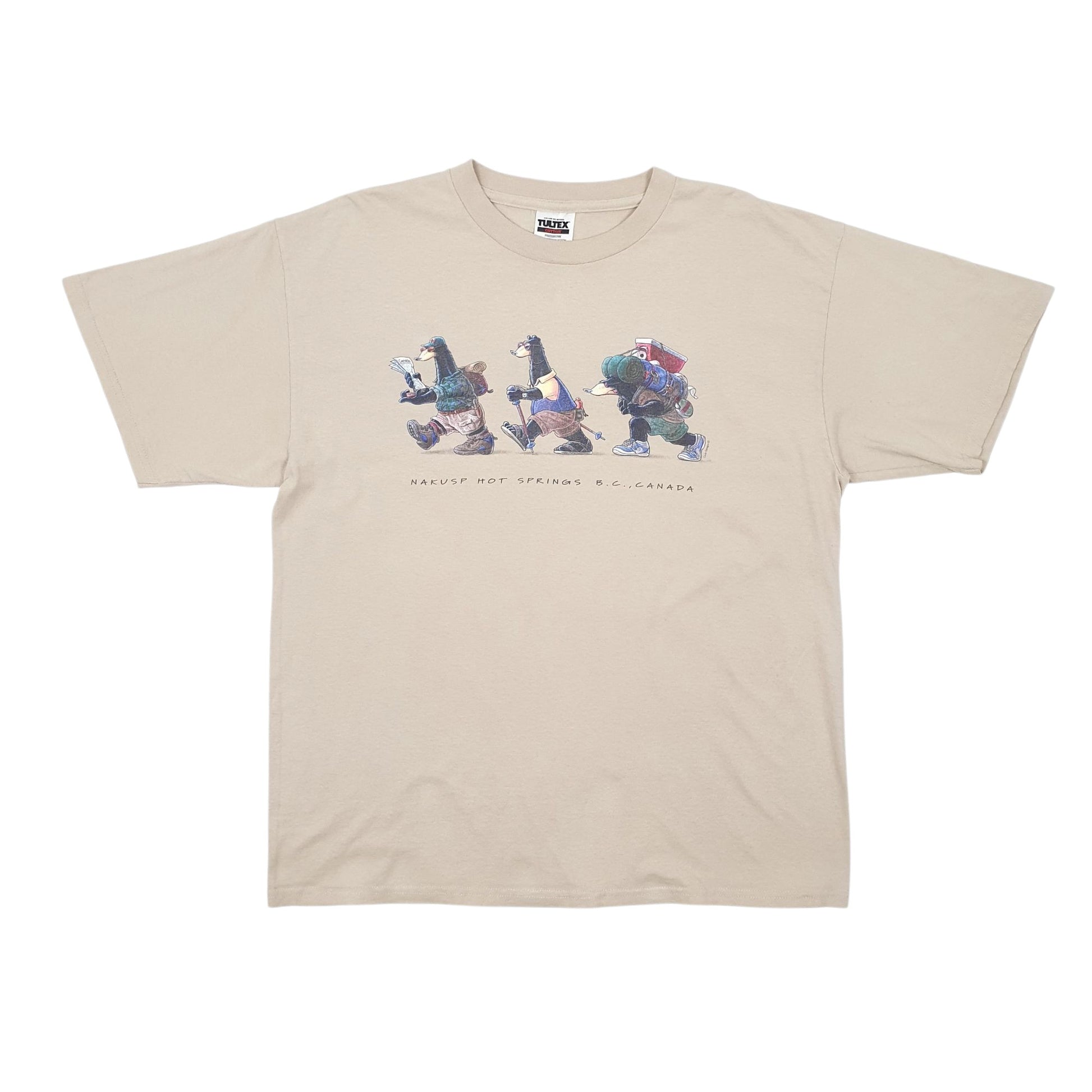 Mens Beige Tultex Vintage 90s Short Sleeve T Shirt