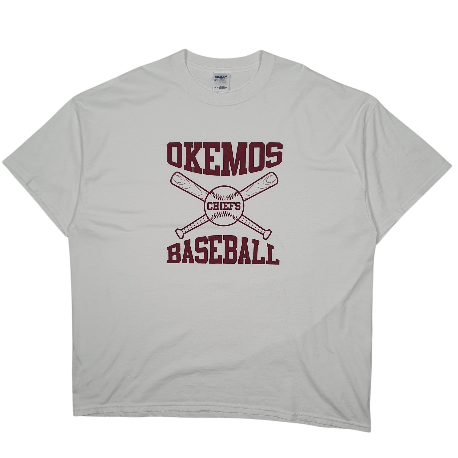Womens White Gildan Okemos Baseball Short Sleeve T Shirt