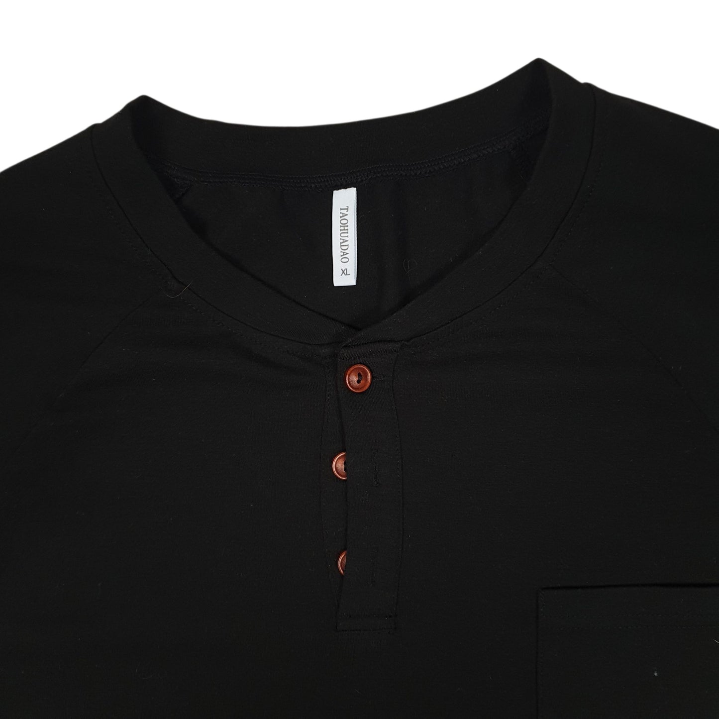 Mens Black Taohuadao Henley  T Shirt
