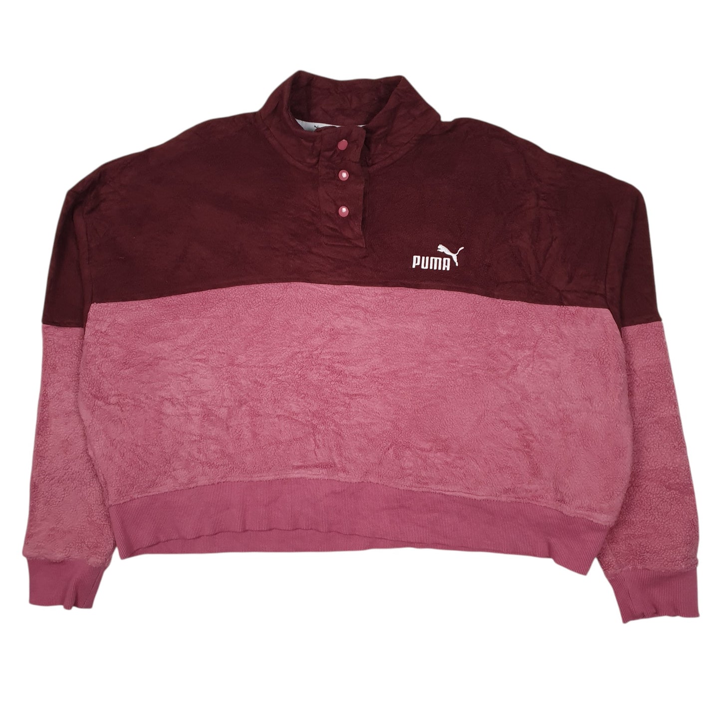 Womens Pink Puma Baggy Crop Top Quarter Zip Jumper