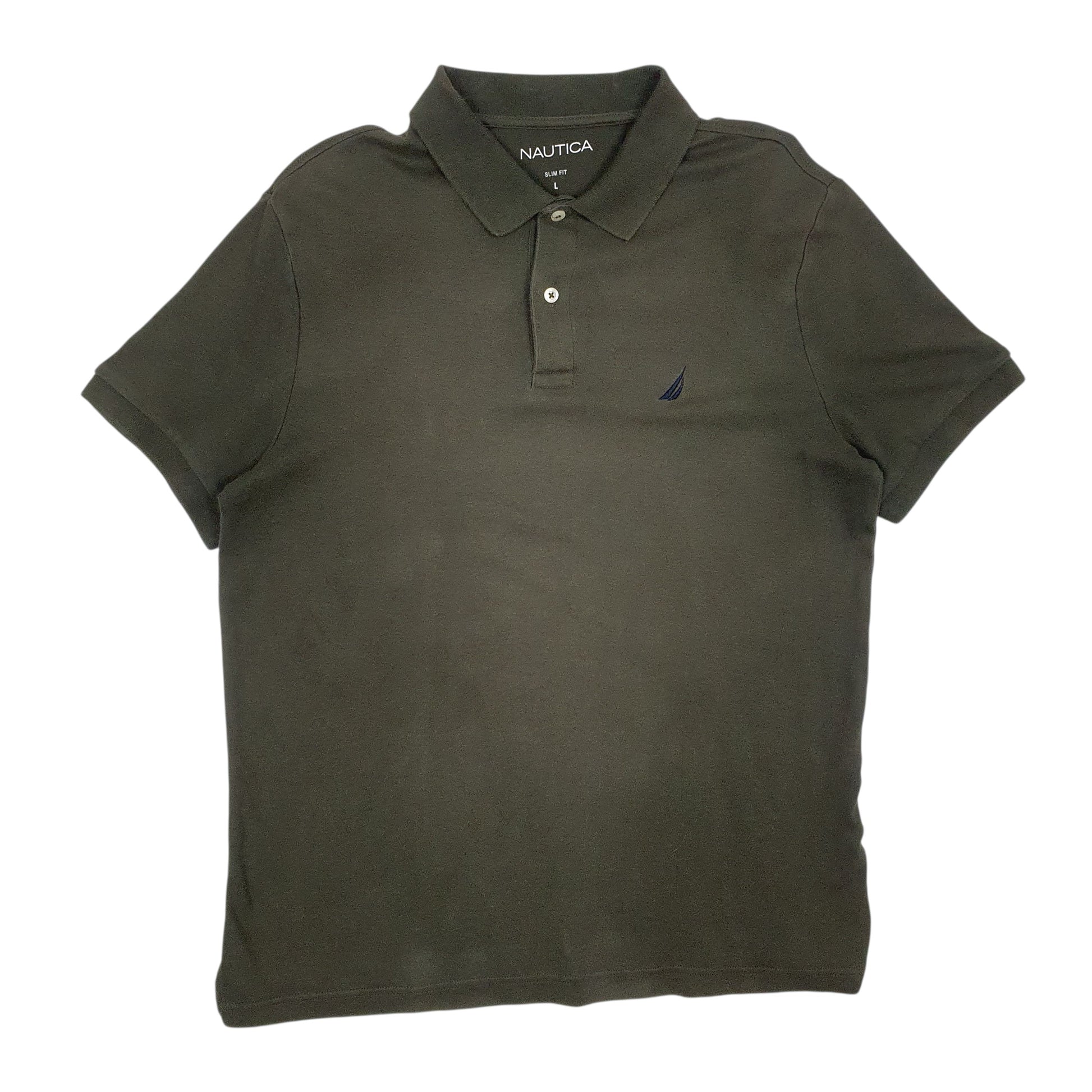 Mens Green Nautica Slim Fit Short Sleeve Polo Shirt